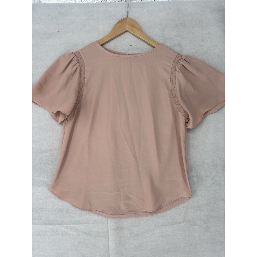 Ann Taylor Women's S Blush Pink Blouse Short Pleated Sleeves Career Office